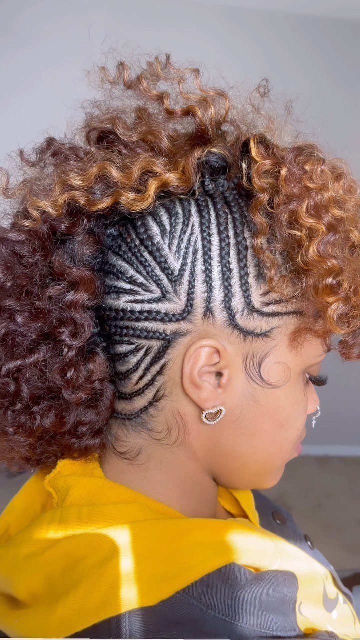 16 Braids Going Back with Curls: Styles to Try 12 Person with cornrow braids on the side leading into voluminous brown curls