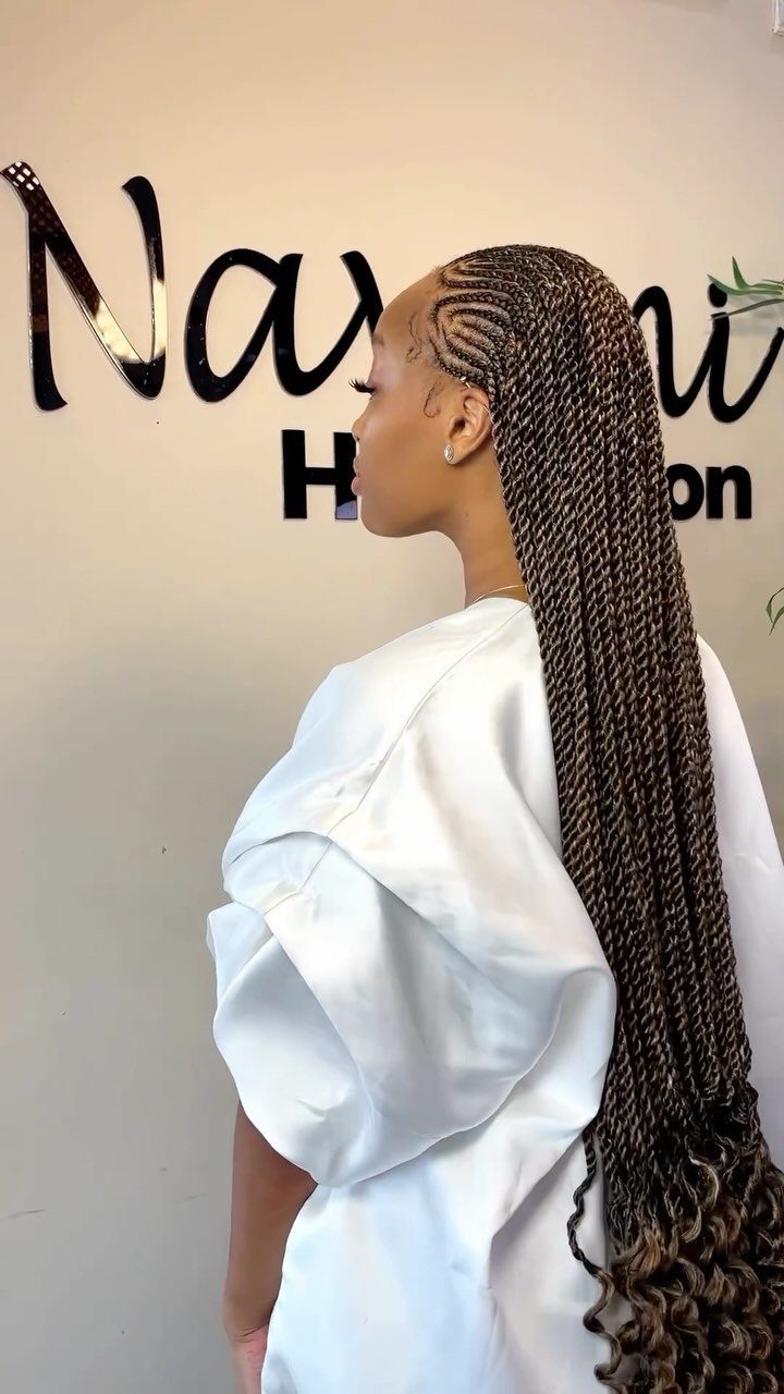 16 Braids Going Back with Curls: Styles to Try 14 Woman with long brown braids going back and ending in curly tips.