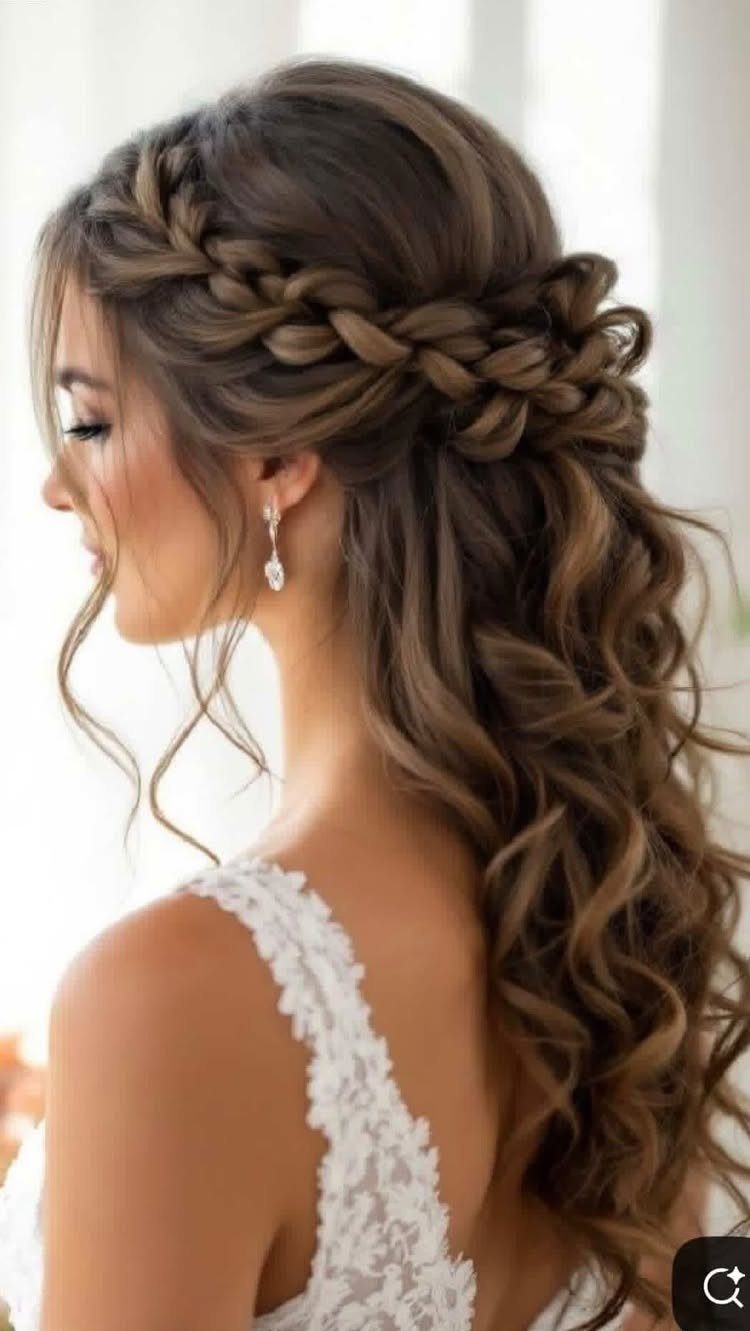 16 Braids Going Back with Curls: Styles to Try 15 Woman with brown hair styled in a back-running braid and long loose curls.