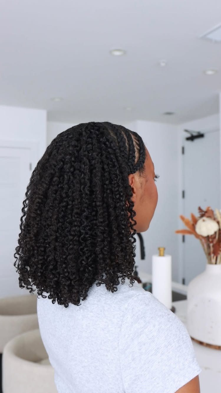 Braids in the Front Tracks in the Back: 5 Ideas 3 Woman with black curly hair extensions and braids at the crown of her head.
