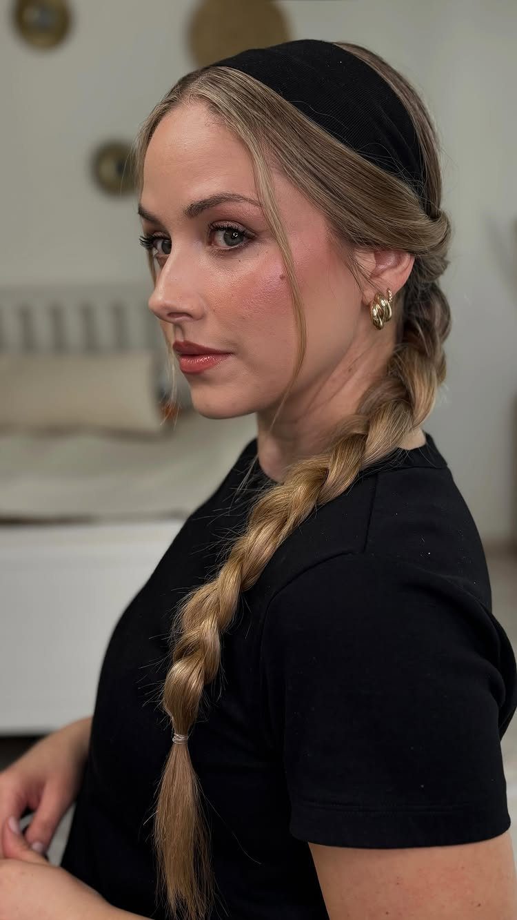 16 Easy Hair Styles for Beginners to Try at Home 16 Woman with blonde hair in a long braid and black headband