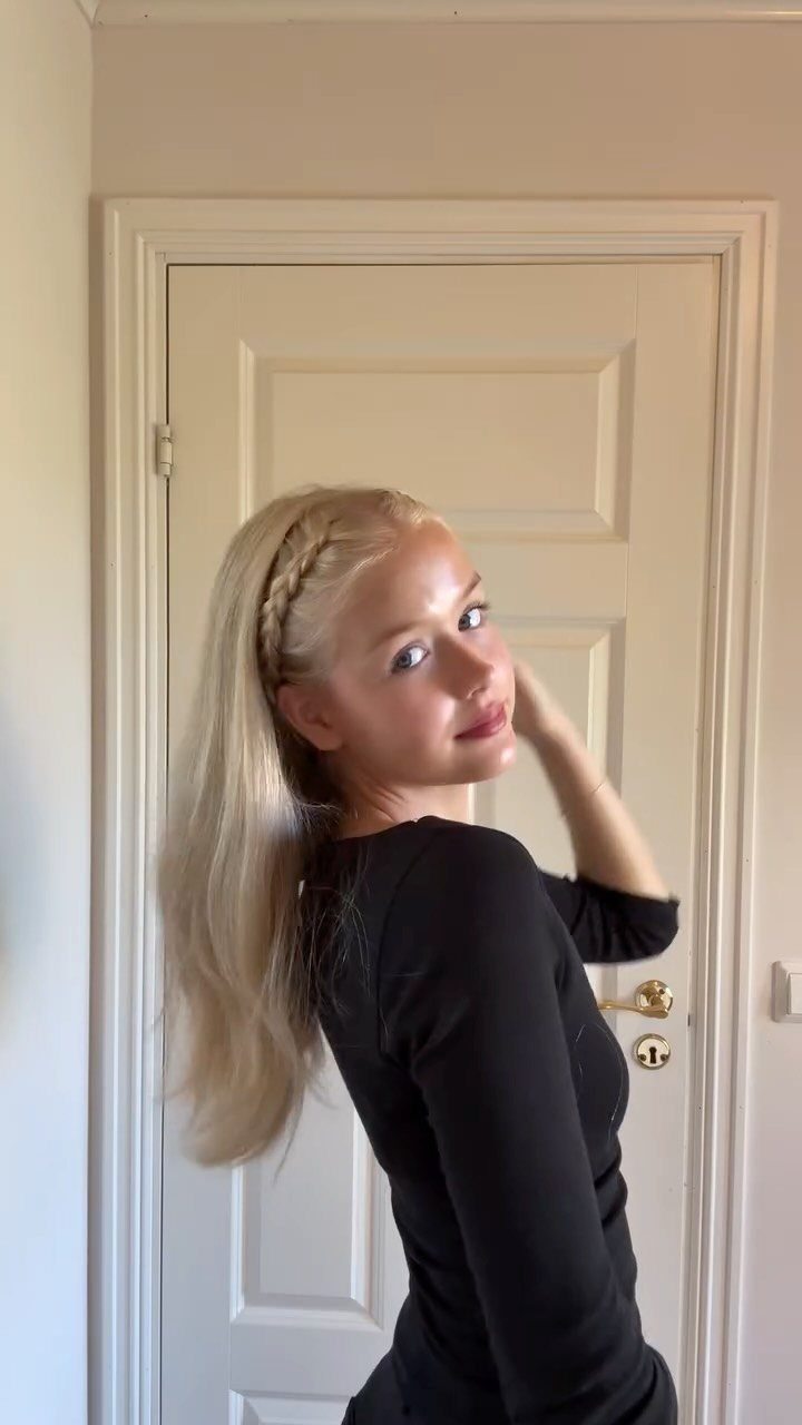 6 Hairstyles to Hide Bangs: Easy Ideas for Every Length 1 Blonde woman with a French braid along her hairline and long loose hair.