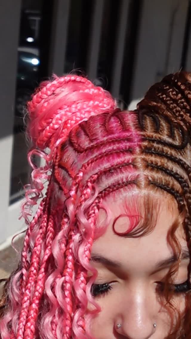 Half Braid Half Curly Hairstyles: 5 Ideas to Try 4 Person with half pink and half brown braided hair with curly ends
