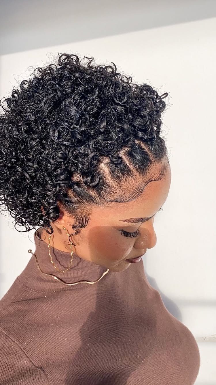 17 Natural Curly Hairstyles for Short Hair You Can Wear 16 Woman with short natural curly black hair and side braids in profile